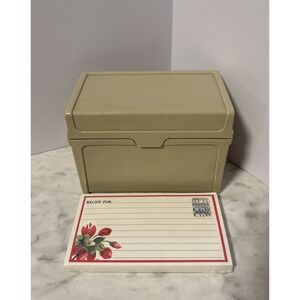 Vintage 70s Plastic Beige Recipe Box With New In Package 40 Recipe Cards